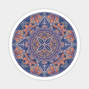 Floral Star Pacific Mandala white on blue Magnet